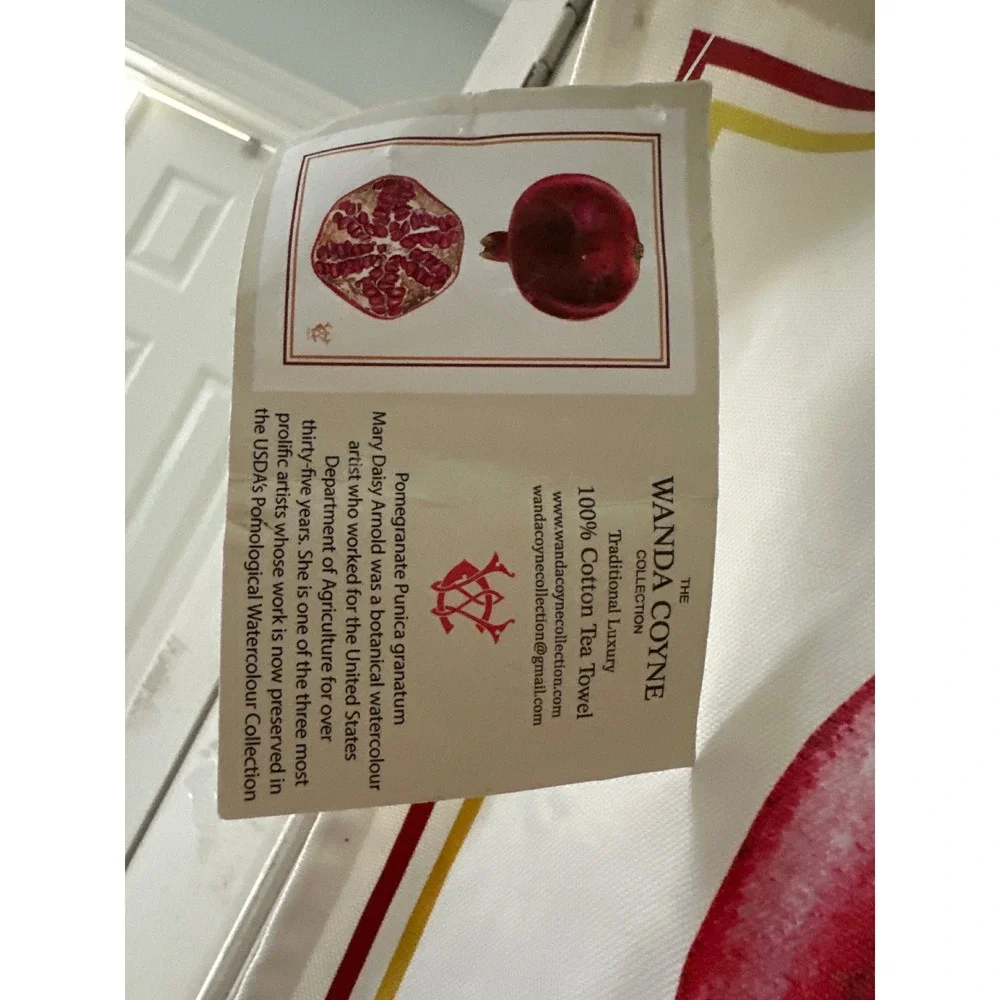 Wanda Coyne Pomegranate Botanical Mary Daisy Arnold Cotton Tea Towel NWT